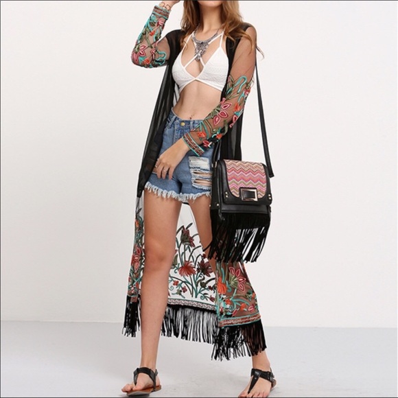 Other - NEW Black Floral Embroidered Layering Coverup Med.